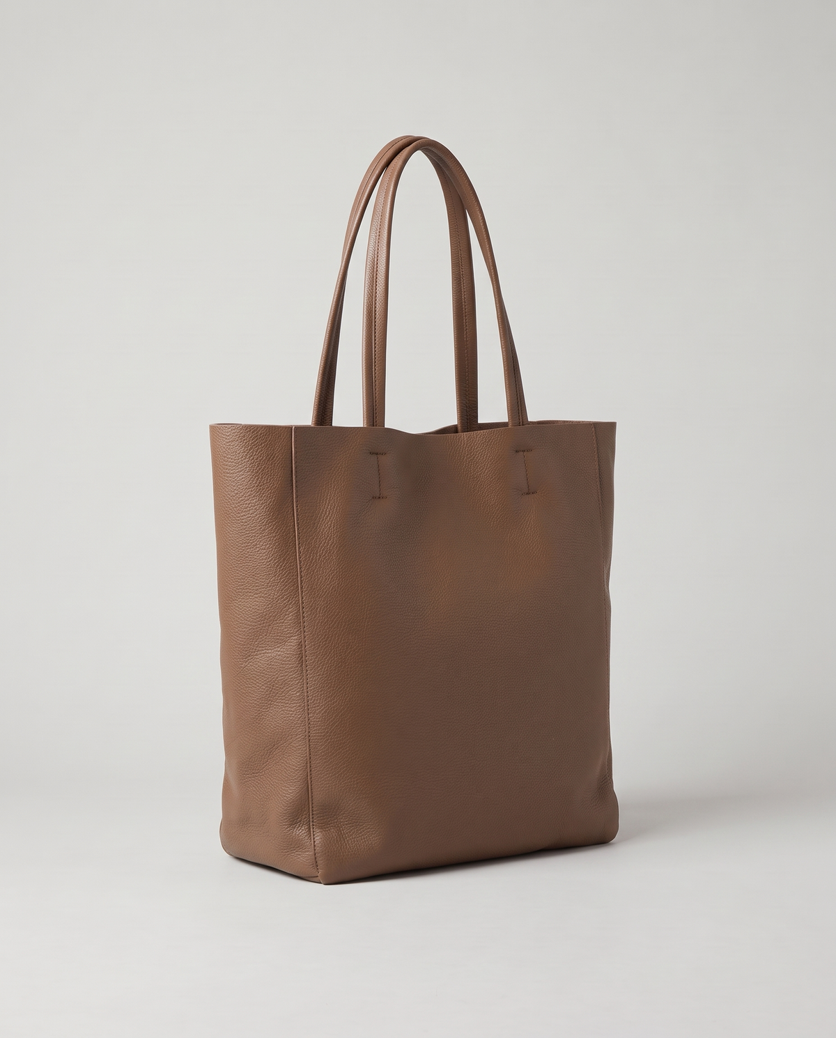 Costa leather tote in mocha, three-quarter view