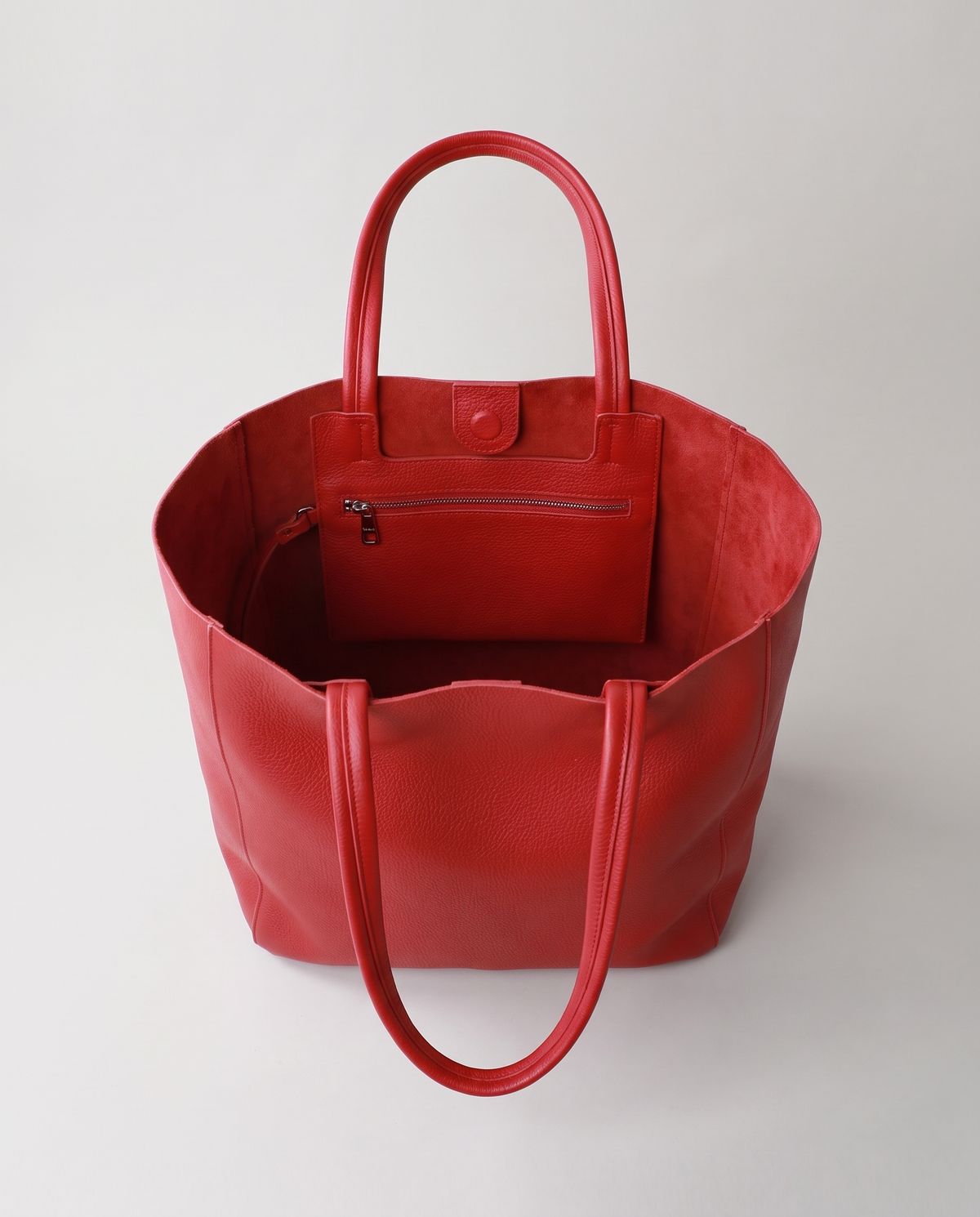 Costa leather tote in red, open showing interior