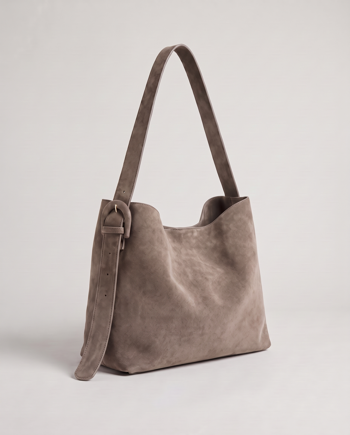 Elba suede tote in taupe, three-quarter view