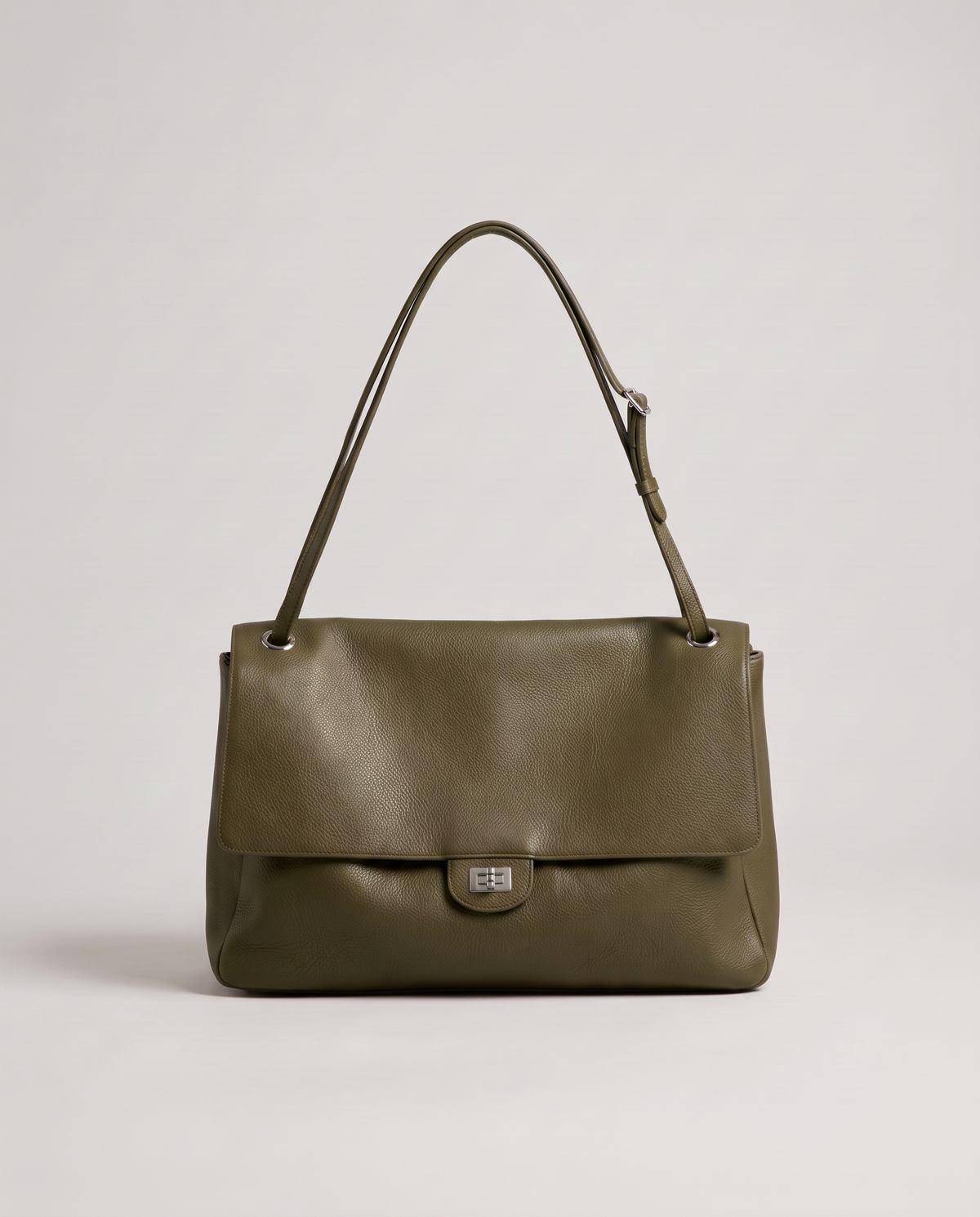 Fiume leather shoulder bag in olive, front view