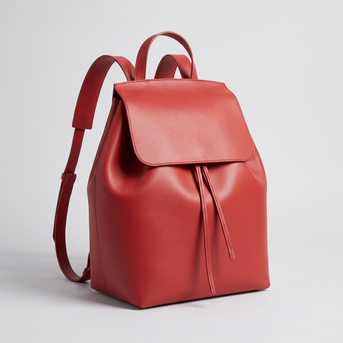 Drawstring Leather Backpack in Red