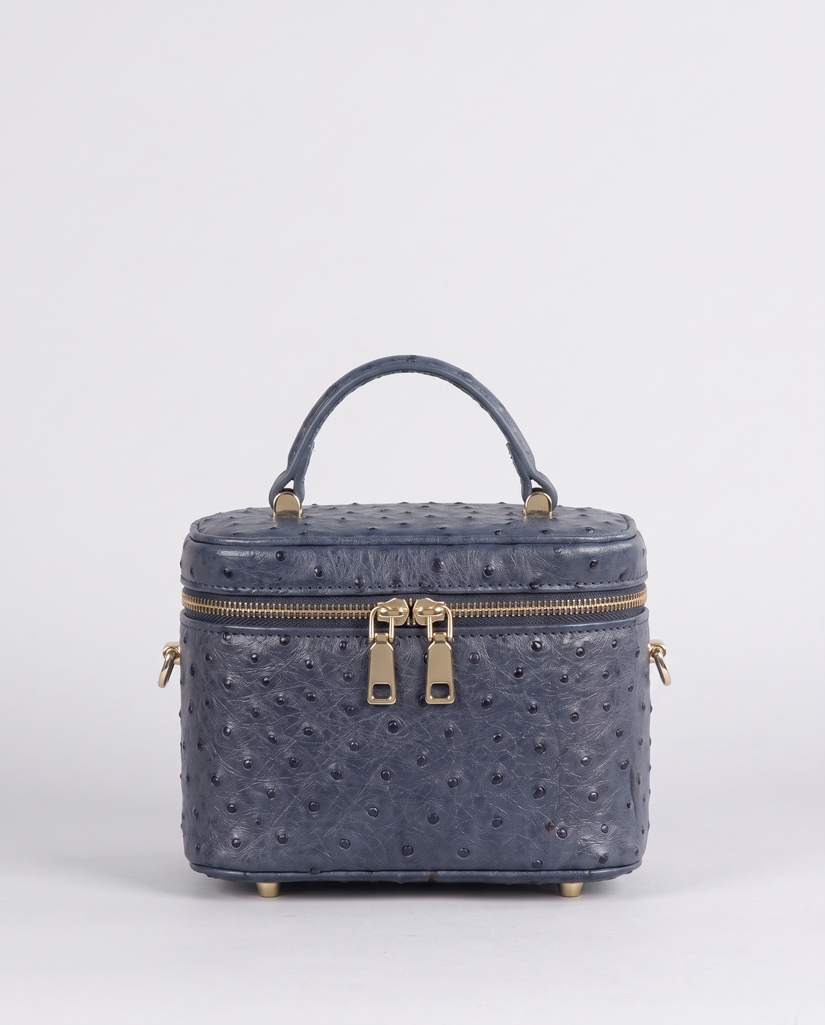 Brindisi ostrich-embossed vanity bag in Slate Blue – front view