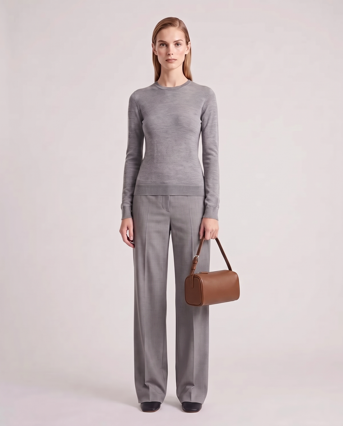 Alba – Brown – model holding it, full length