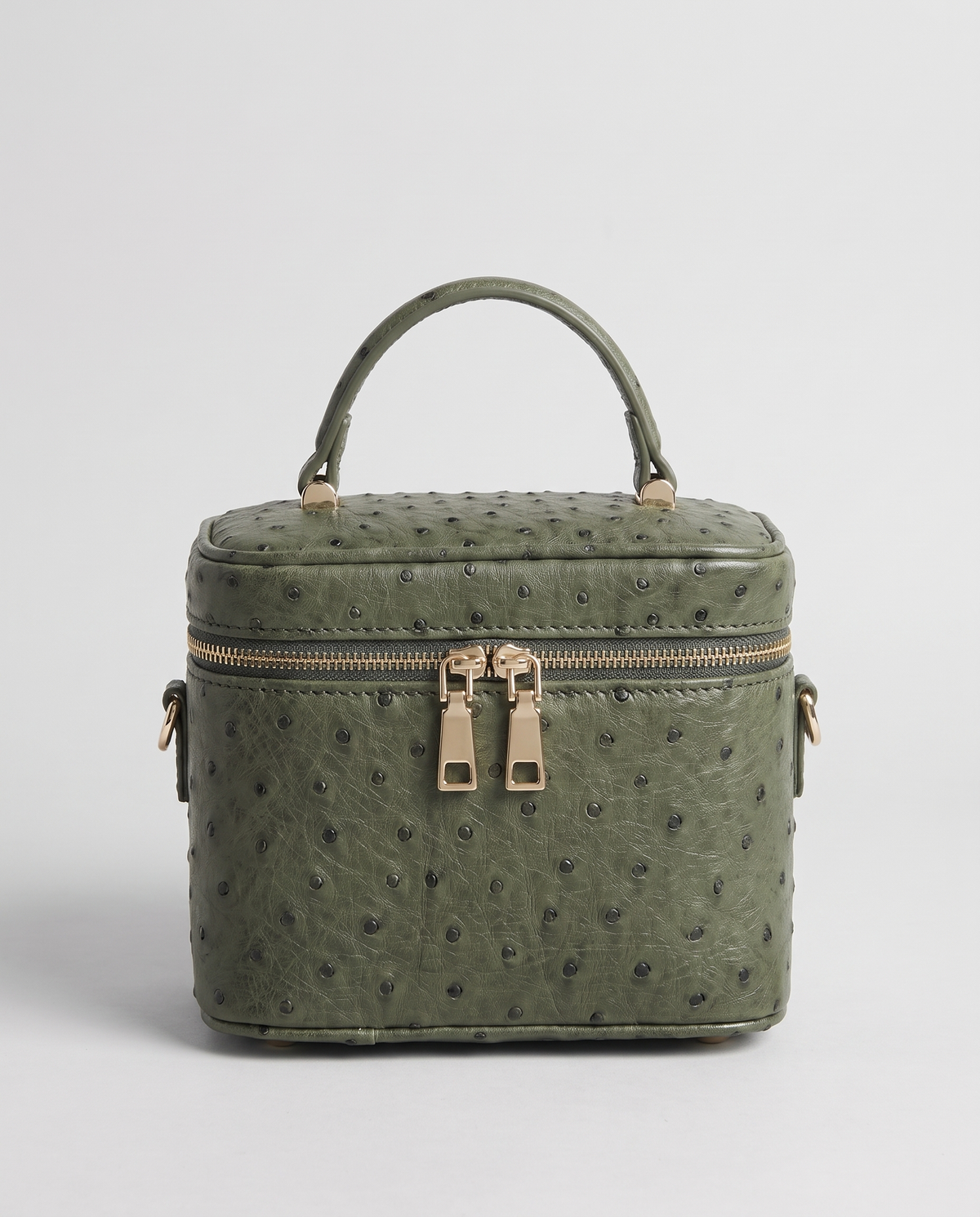Brindisi ostrich-embossed vanity bag in Olive – front view