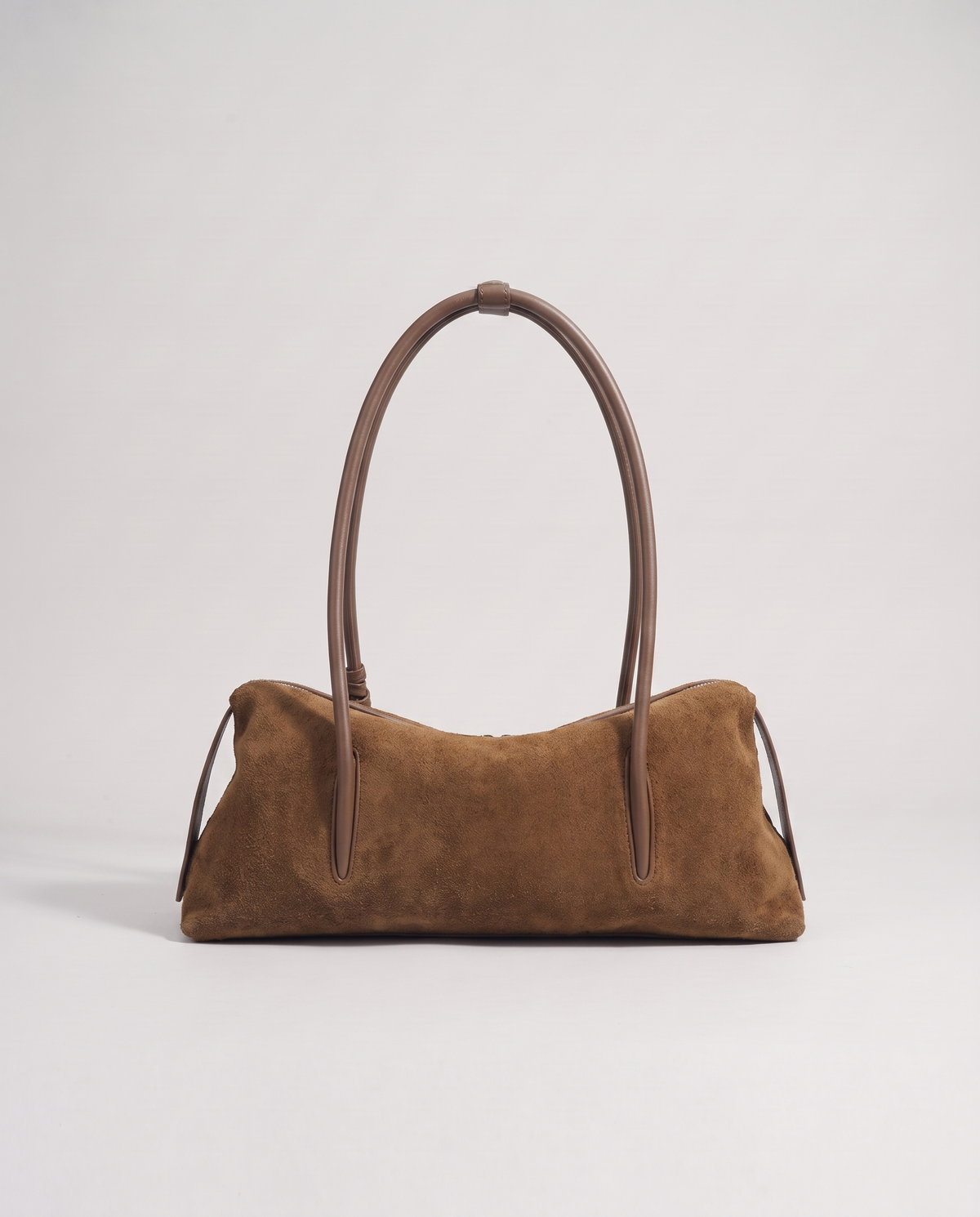 Isola suede shoulder bag in brown, back view