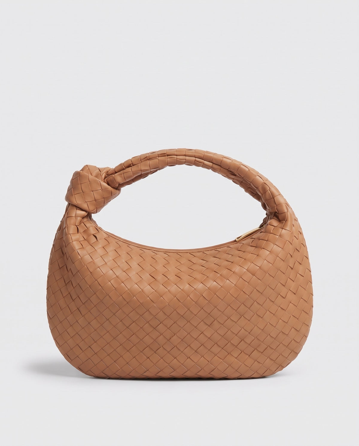 Knot Maxi woven leather shoulder bag in Caramel – back view