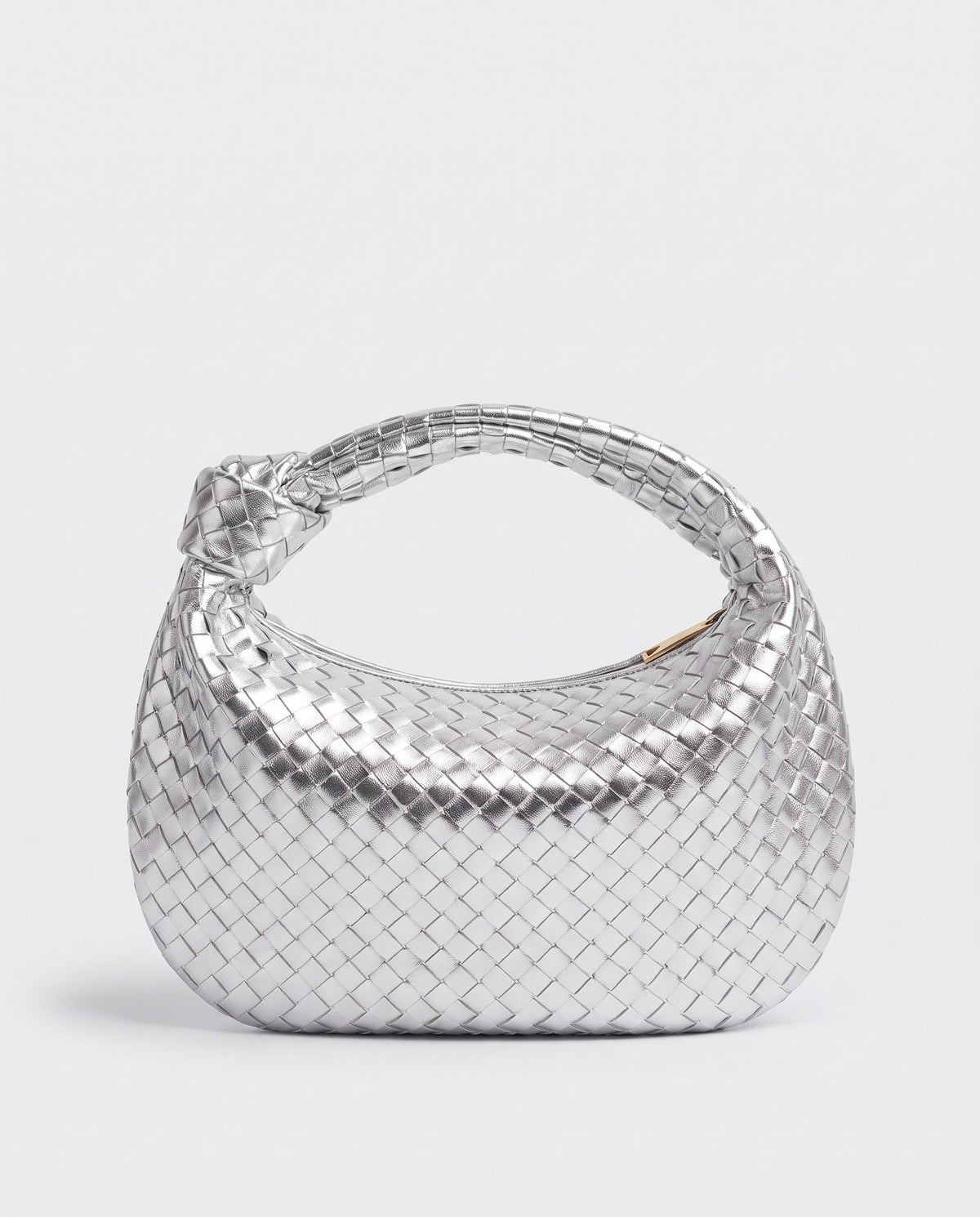 Knot Maxi woven leather shoulder bag in Silver – back view