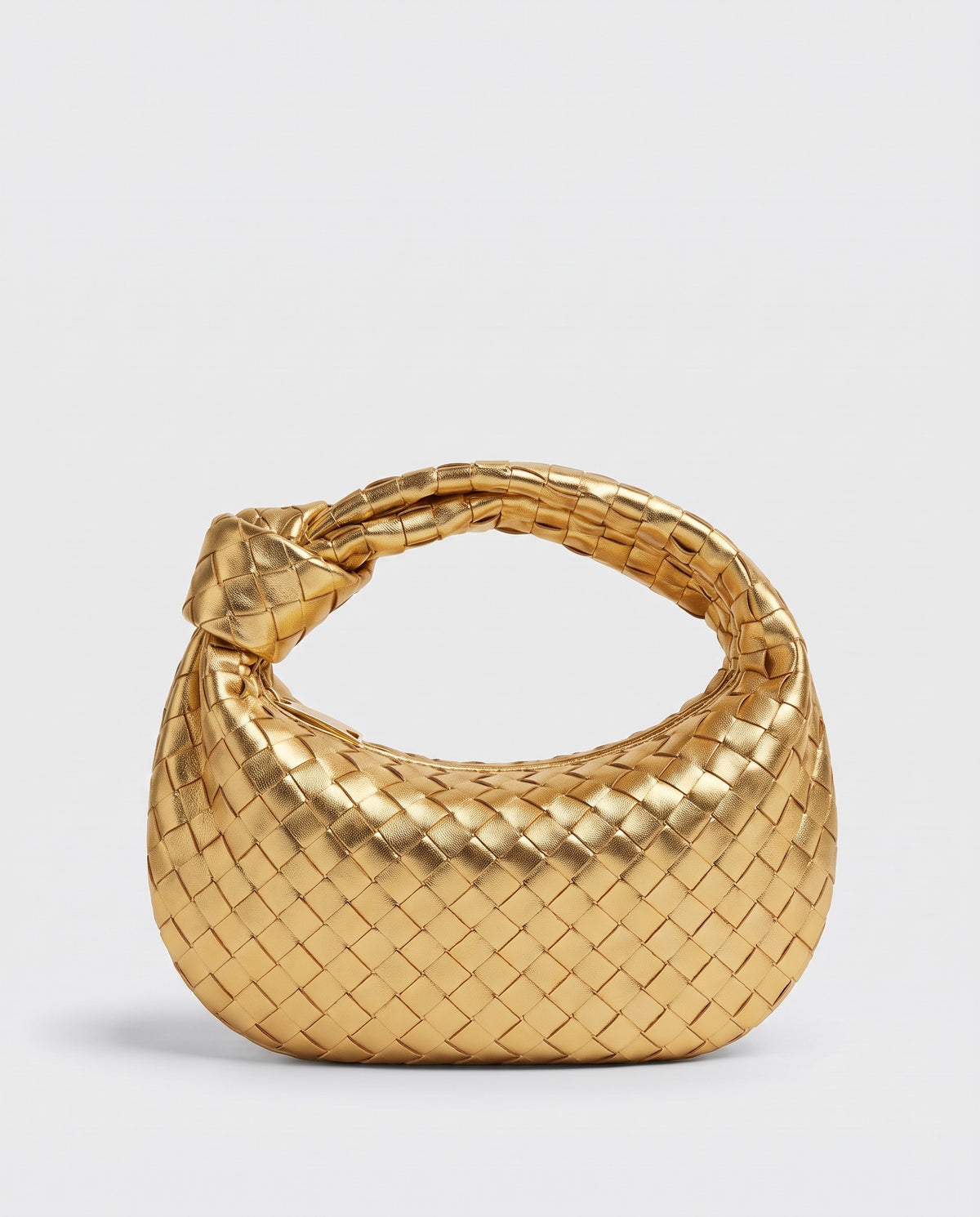 Knot Midi woven leather bag in Gold – front view