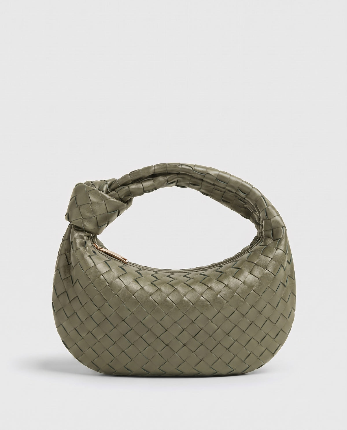 Knot Midi woven leather bag in Sage – front view