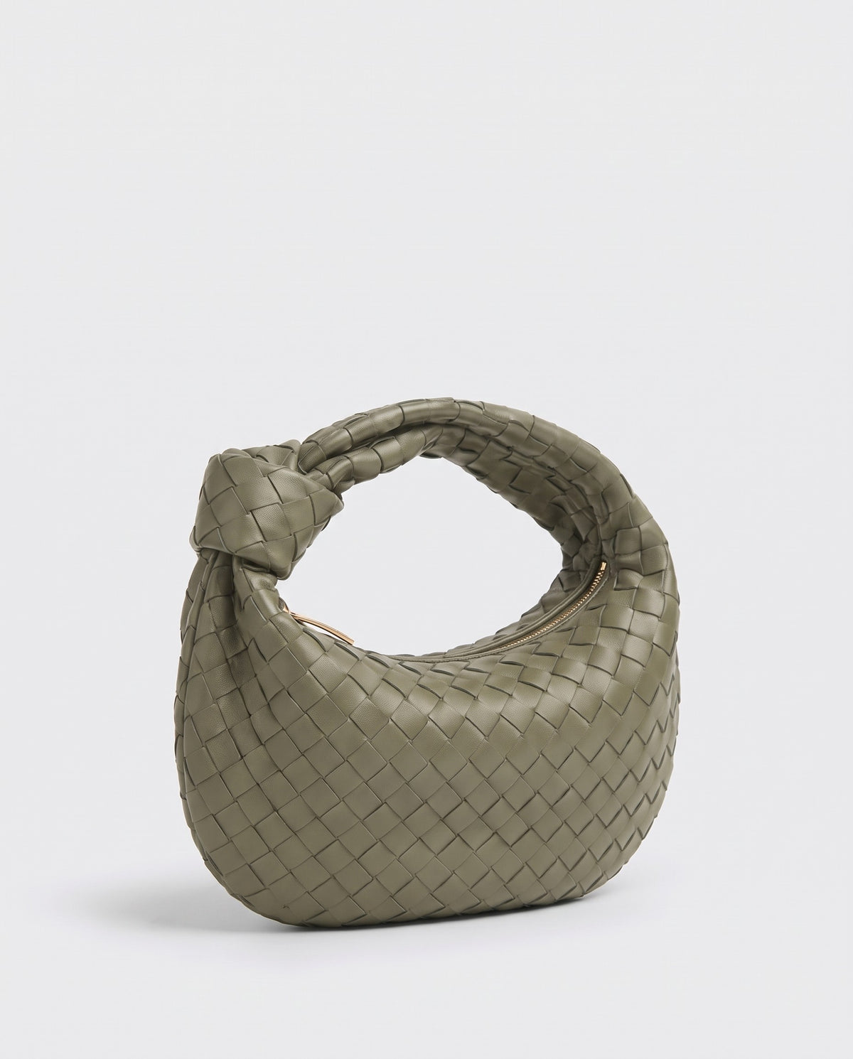 Knot Midi woven leather bag in Sage – three-quarter view