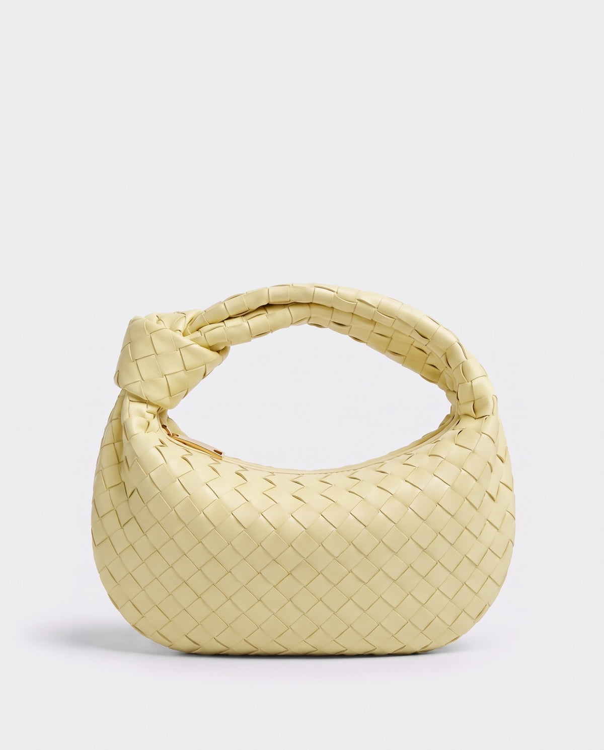 Knot Midi woven leather bag in Yellow – three-quarter view