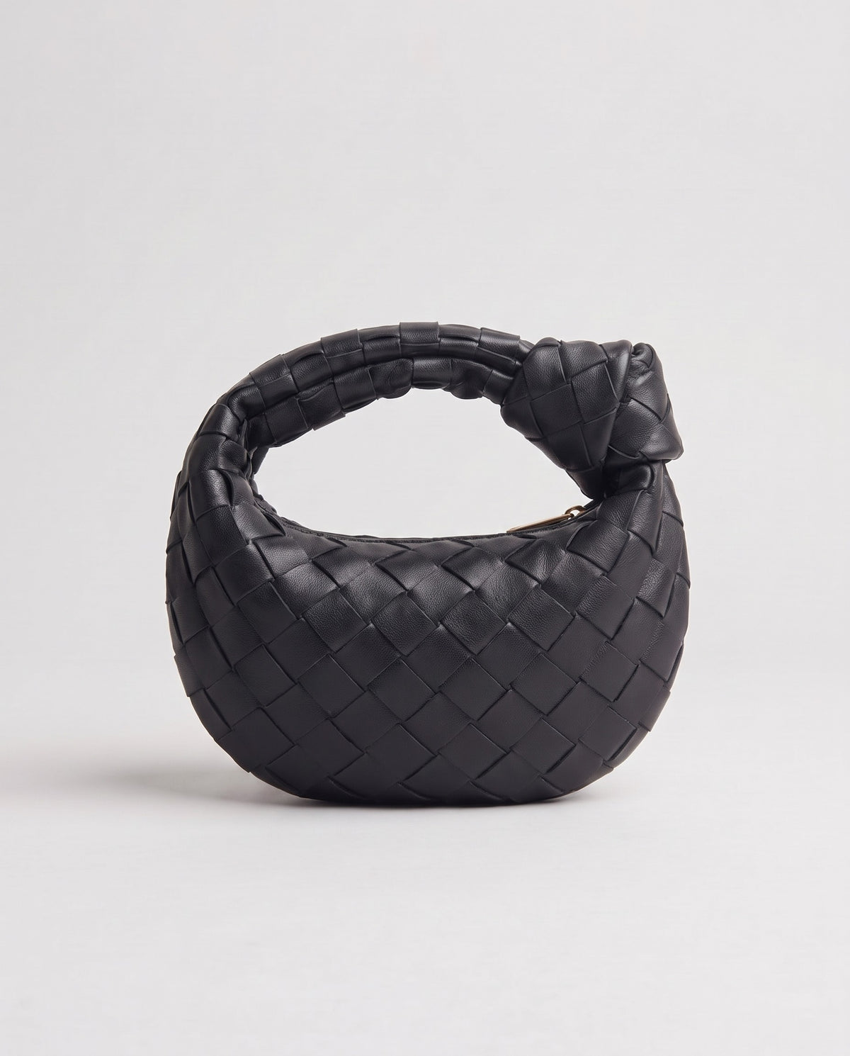 Knot Mini woven leather bag in Black – back view