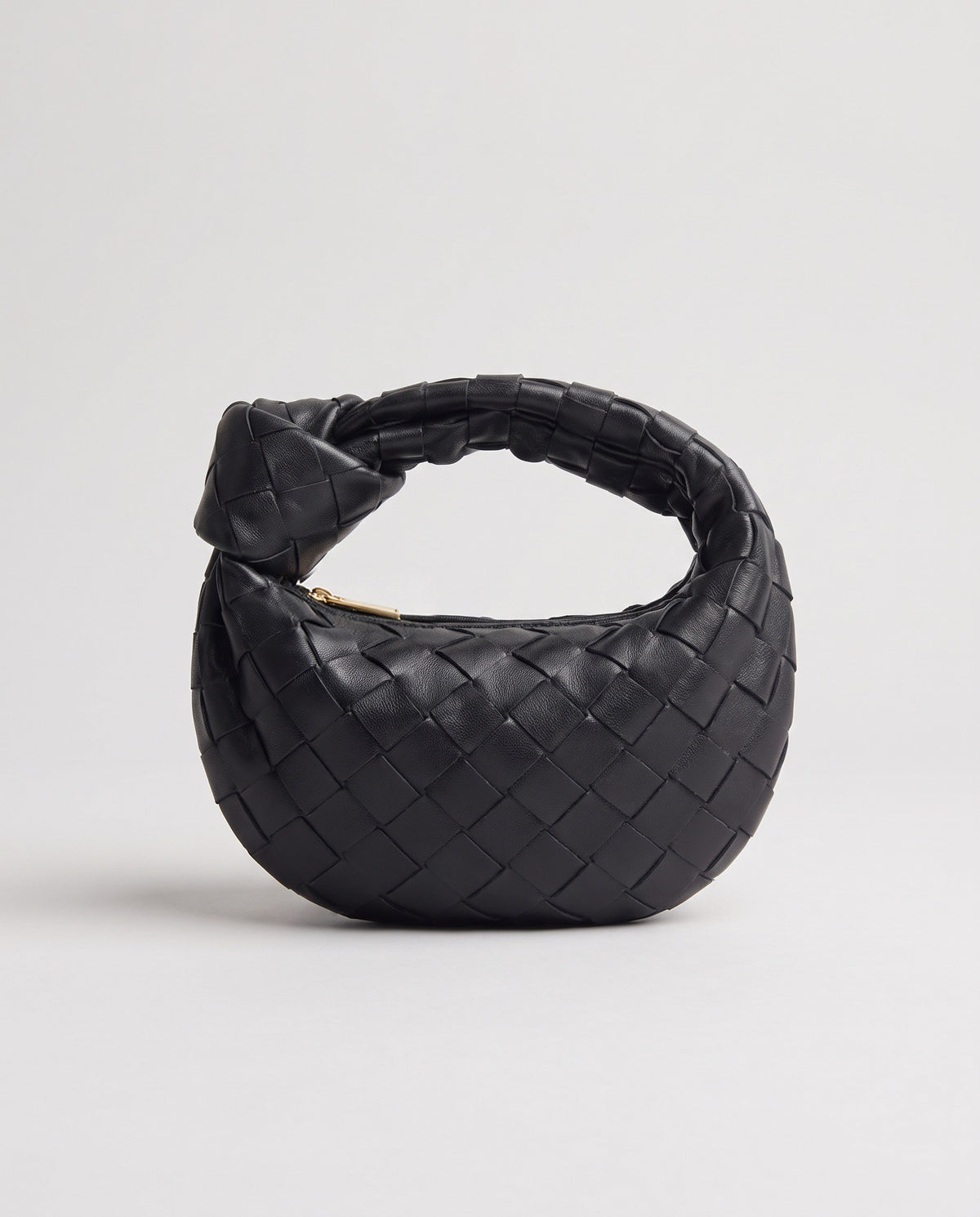Knot Mini woven leather bag in Black – front view