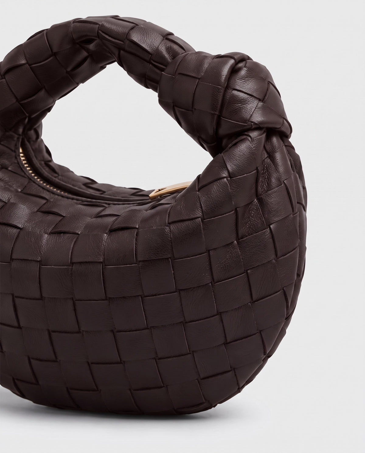 Knot Mini woven leather bag in Espresso – close-up of the woven leather