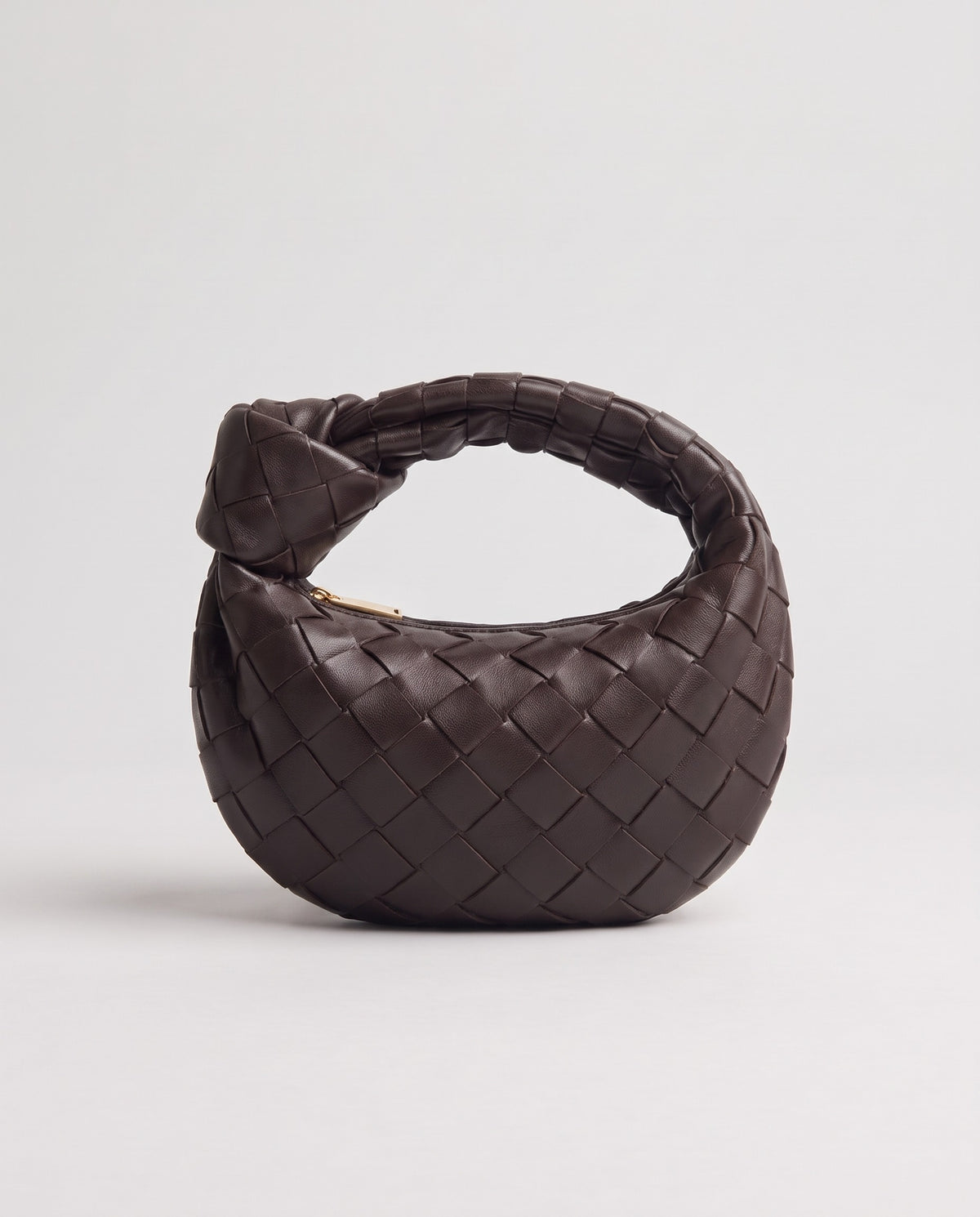 Knot Mini woven leather bag in Espresso – front view