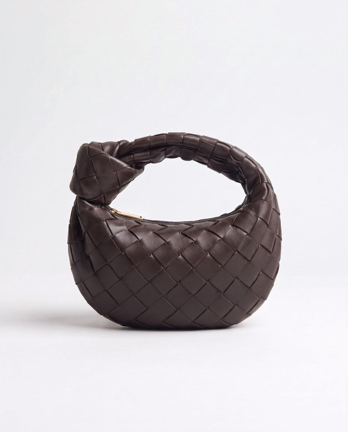Knot Mini woven leather bag in Espresso – front view