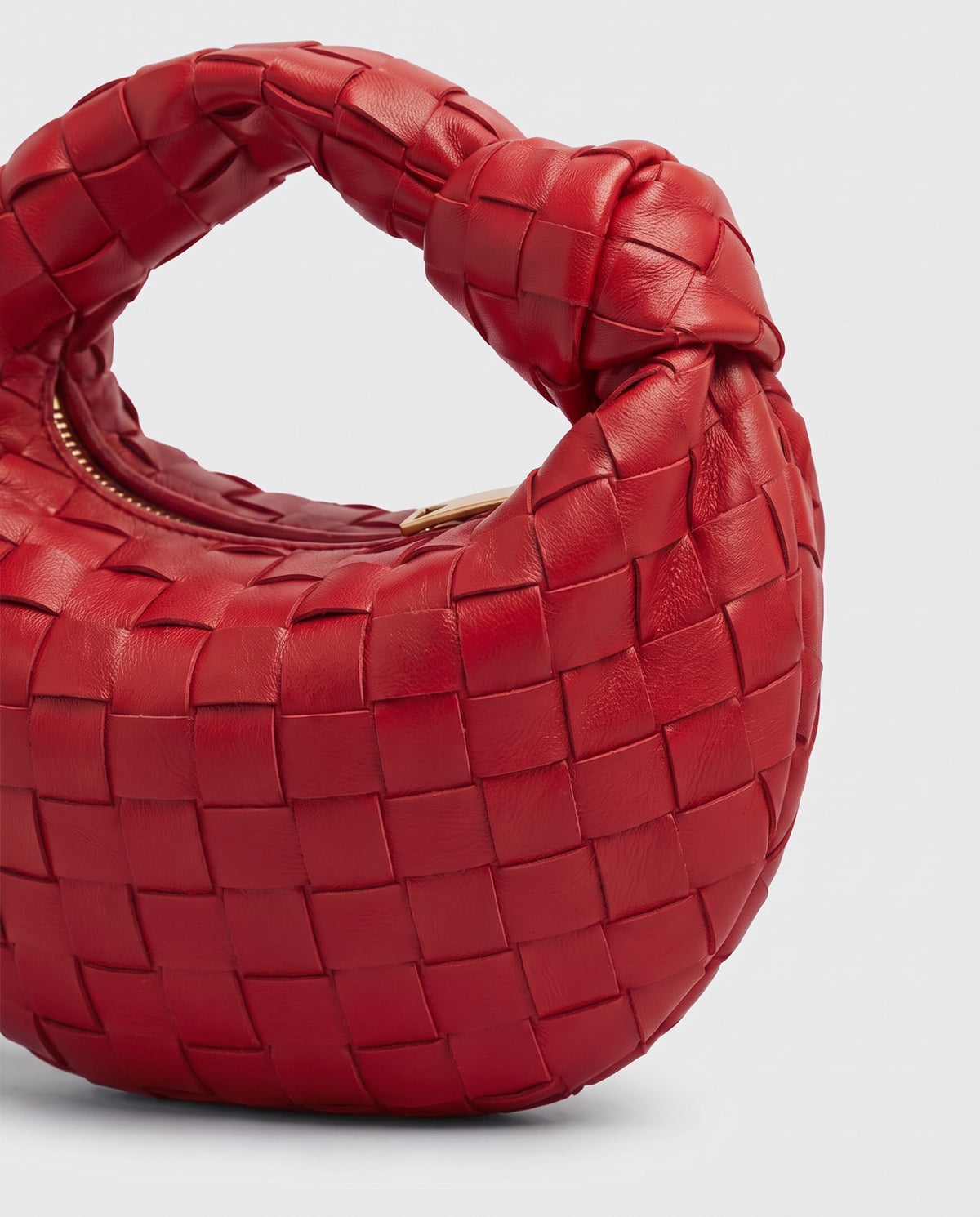 Knot Mini woven leather bag in Scarlet – close-up of the woven leather