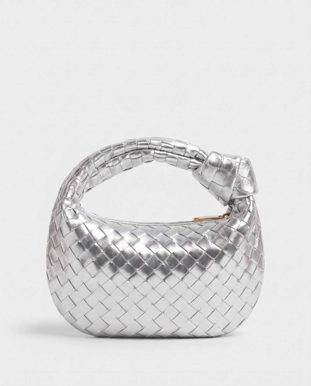 Knot Mini woven leather bag in Silver – back view