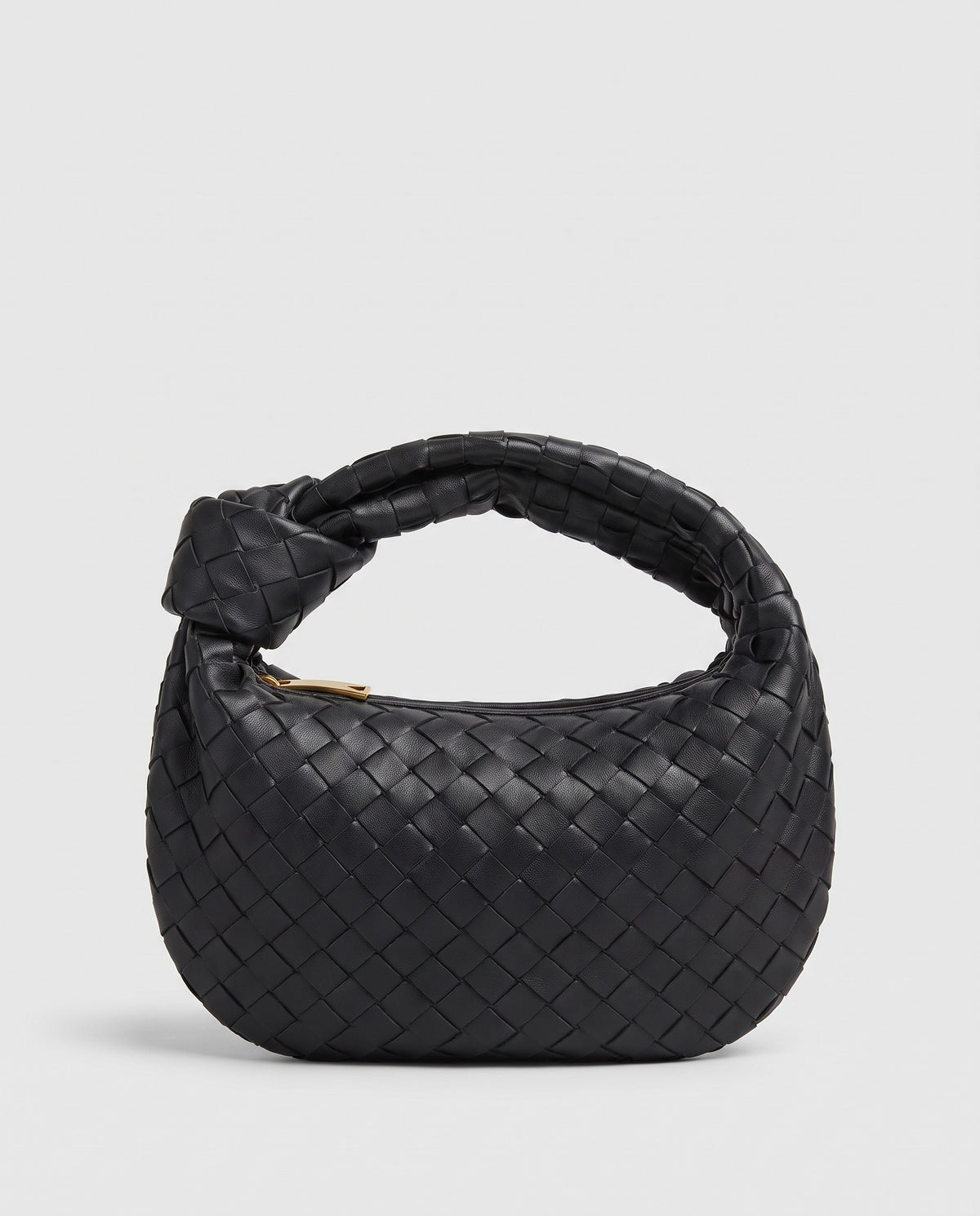 Knot Small woven leather bag in Black – front view