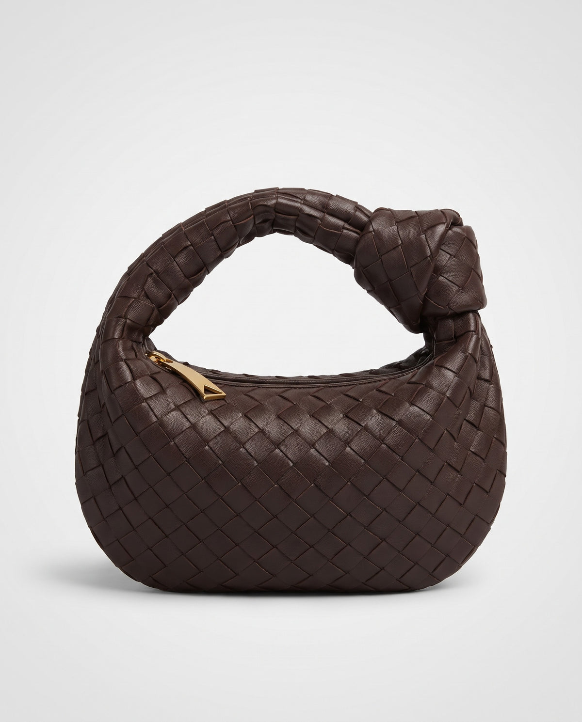 Knot Small woven leather bag in Espresso – front view