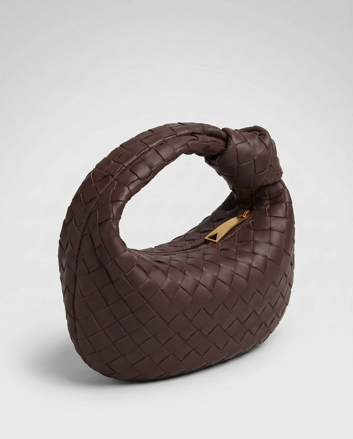 Knot Small woven leather bag in Espresso – three-quarter view