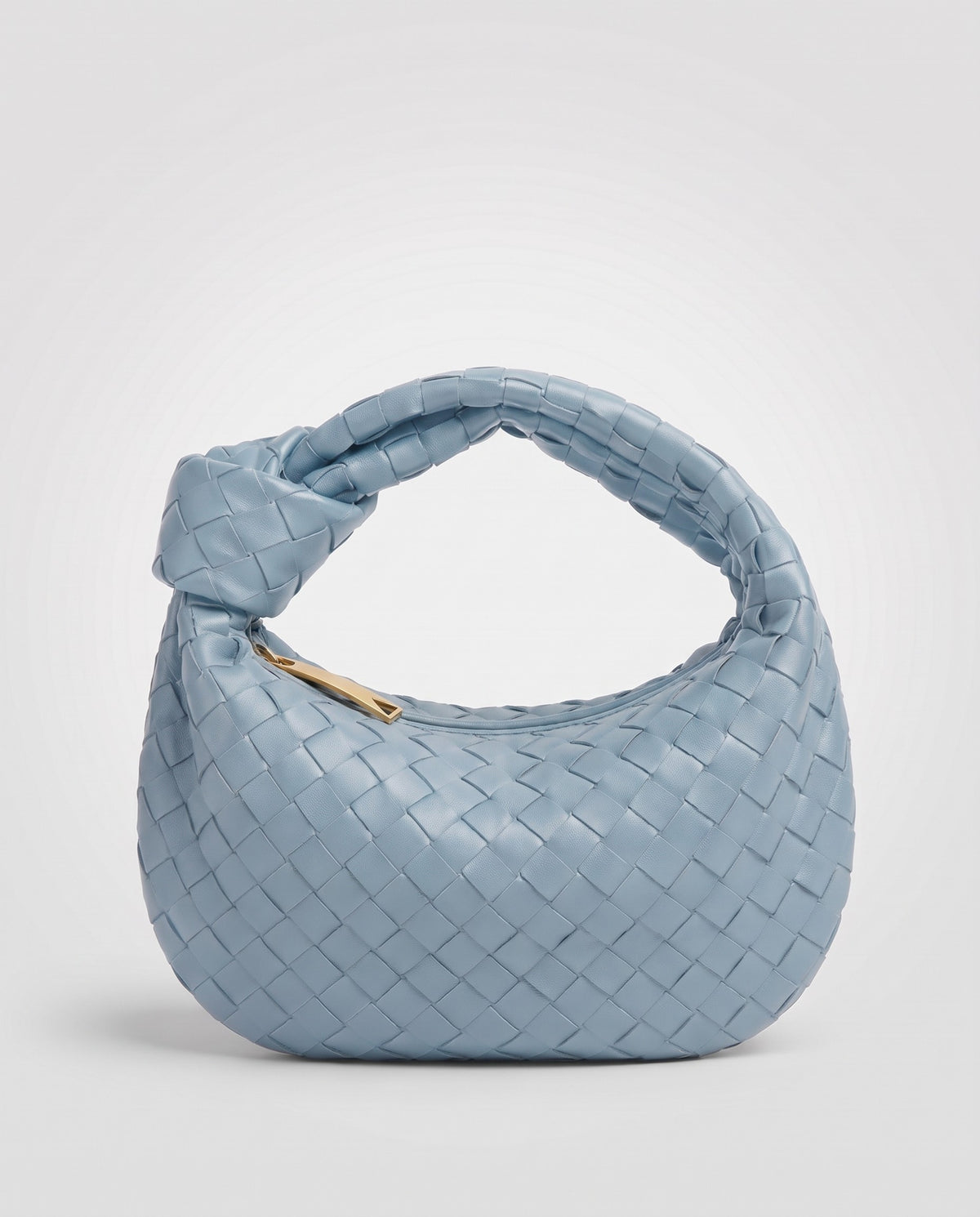 Knot Small woven leather bag in Sky Blue – three-quarter view