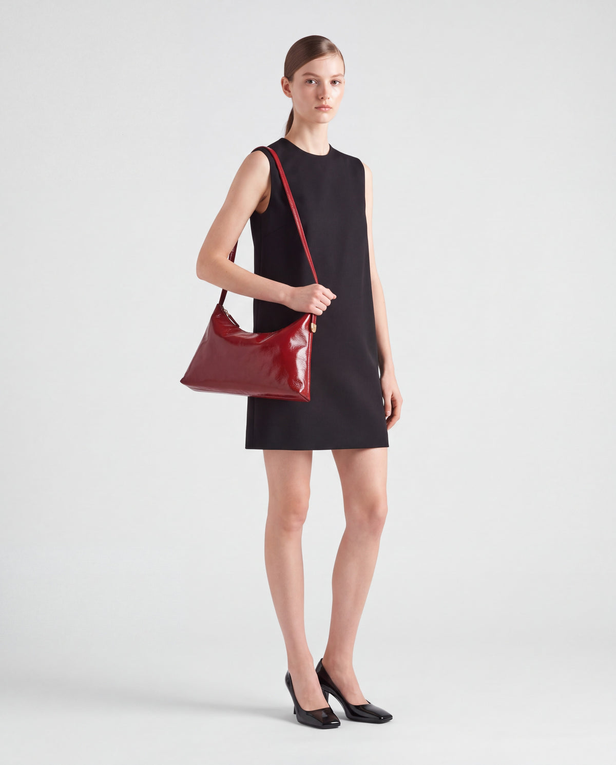 Lana bag in Red – worn by model, full length