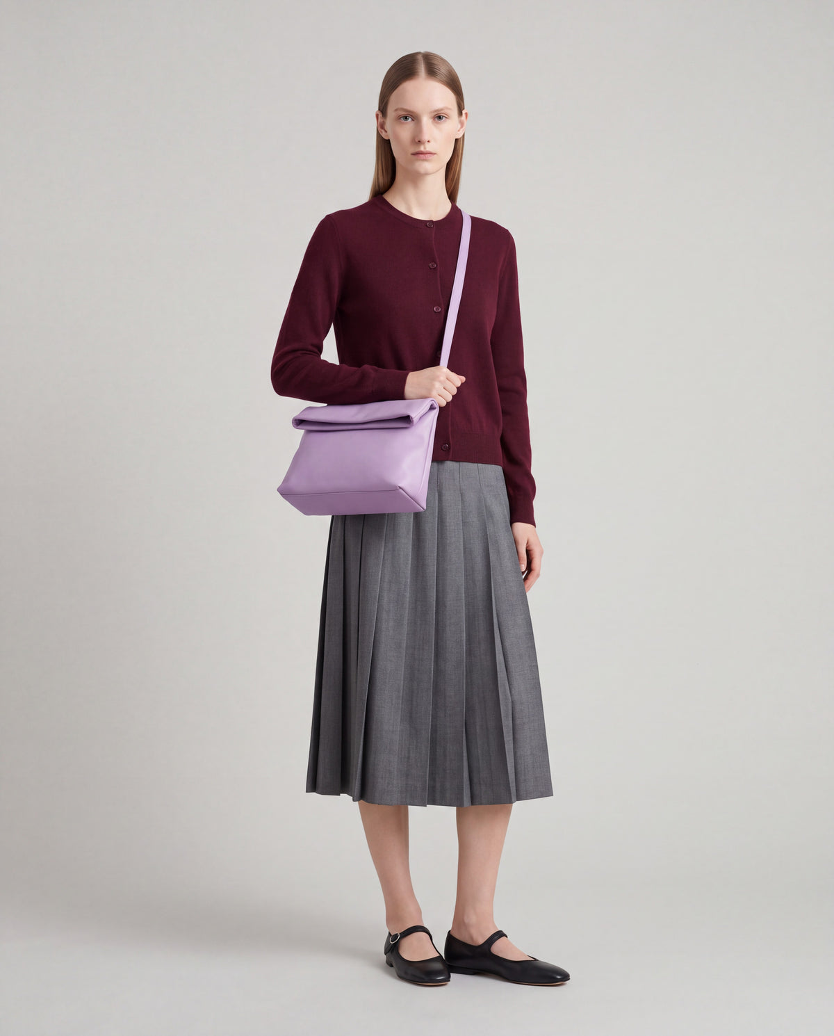 Lido bag in Lavender – worn by model, full length