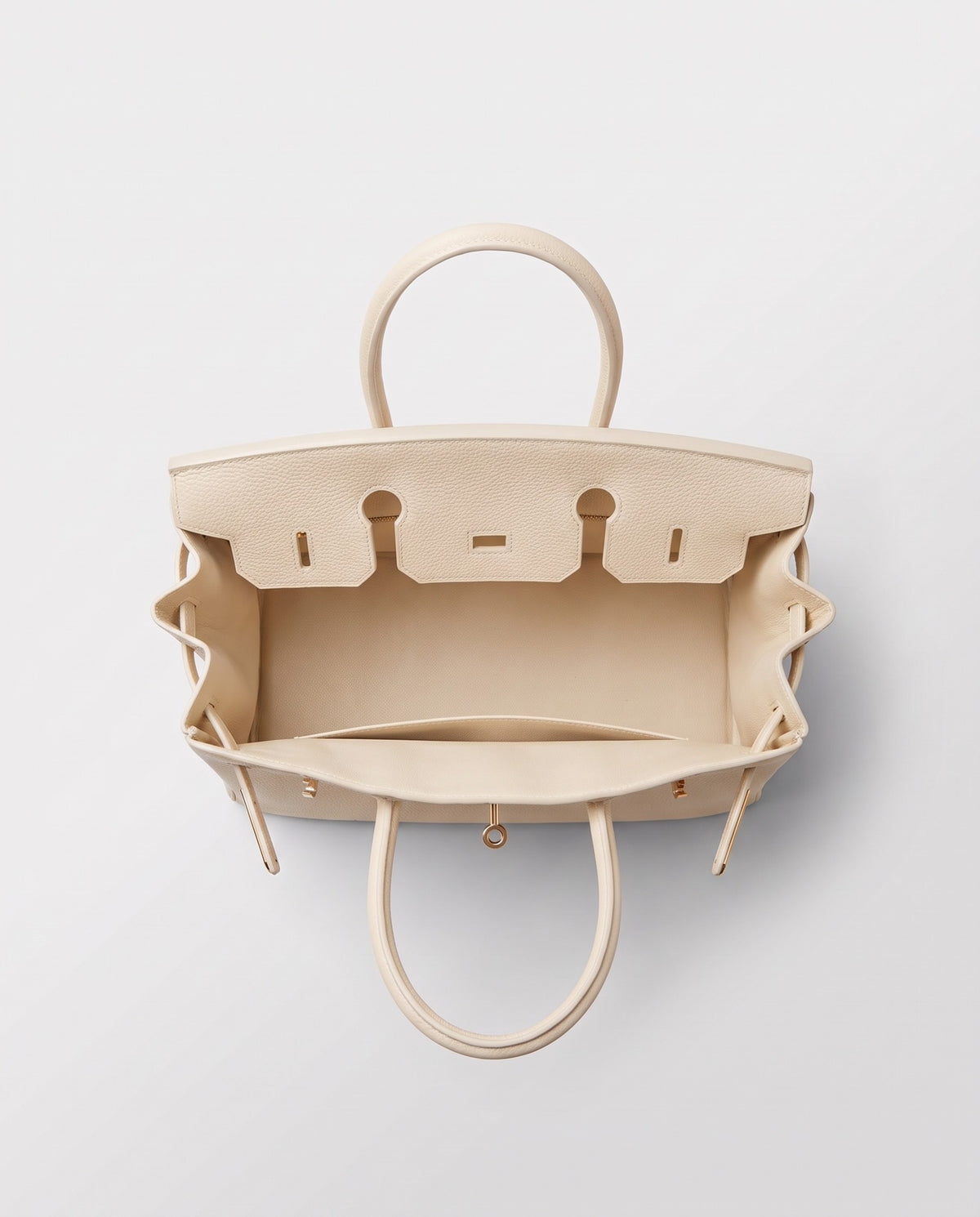 Lock Extra Large leather top-handle bag in Cream – inside view showing the leather lining
