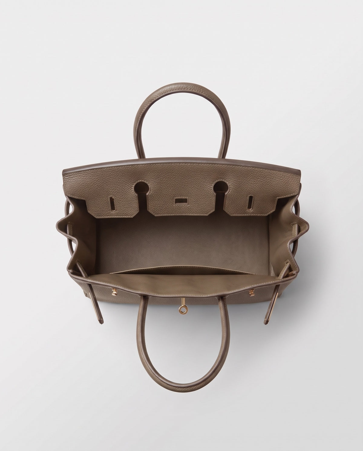Lock Extra Large leather top-handle bag in Taupe – inside view showing the leather lining