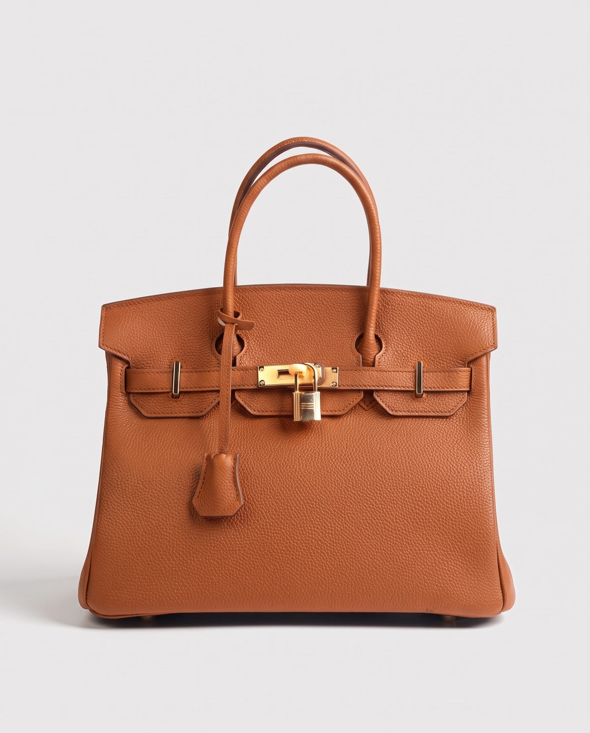 Lock Large leather top-handle bag in Caramel – front view