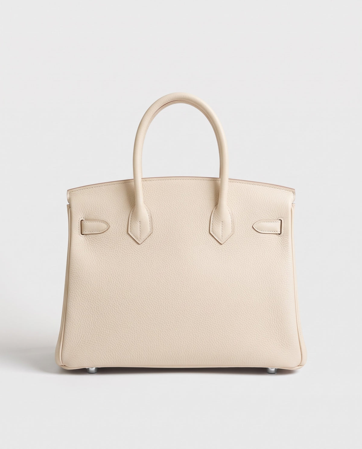 Lock Large leather top-handle bag in Cream – back view