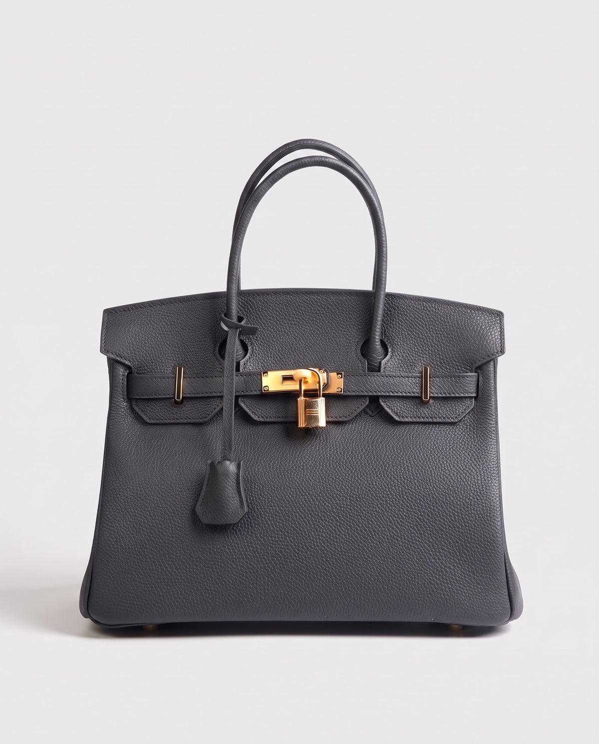 Lock Small leather top-handle bag in Charcoal – front view