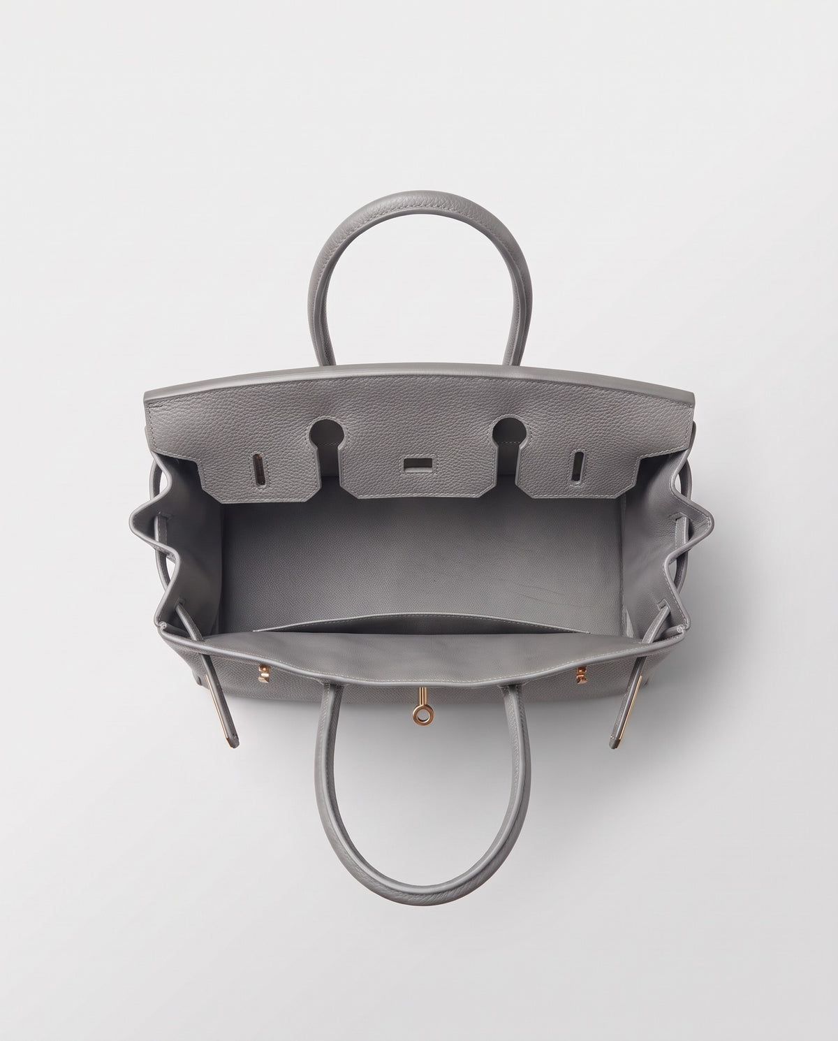 Lock Small leather top-handle bag in Grey – inside view showing the leather lining