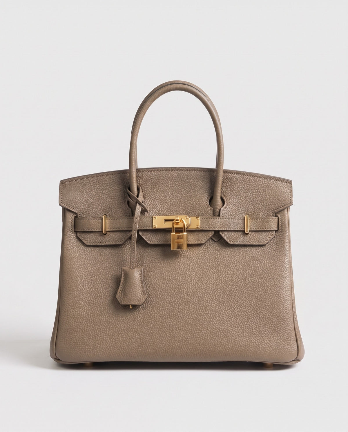 Lock Small leather top-handle bag in Taupe – front view