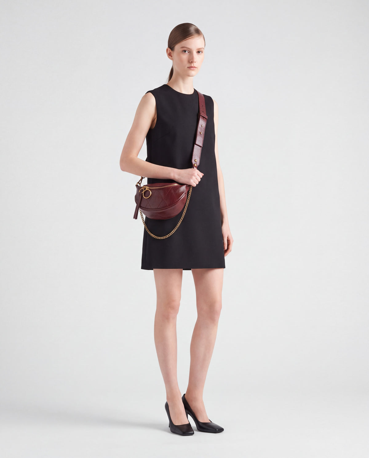 Luna bag in Red – worn by model, full length
