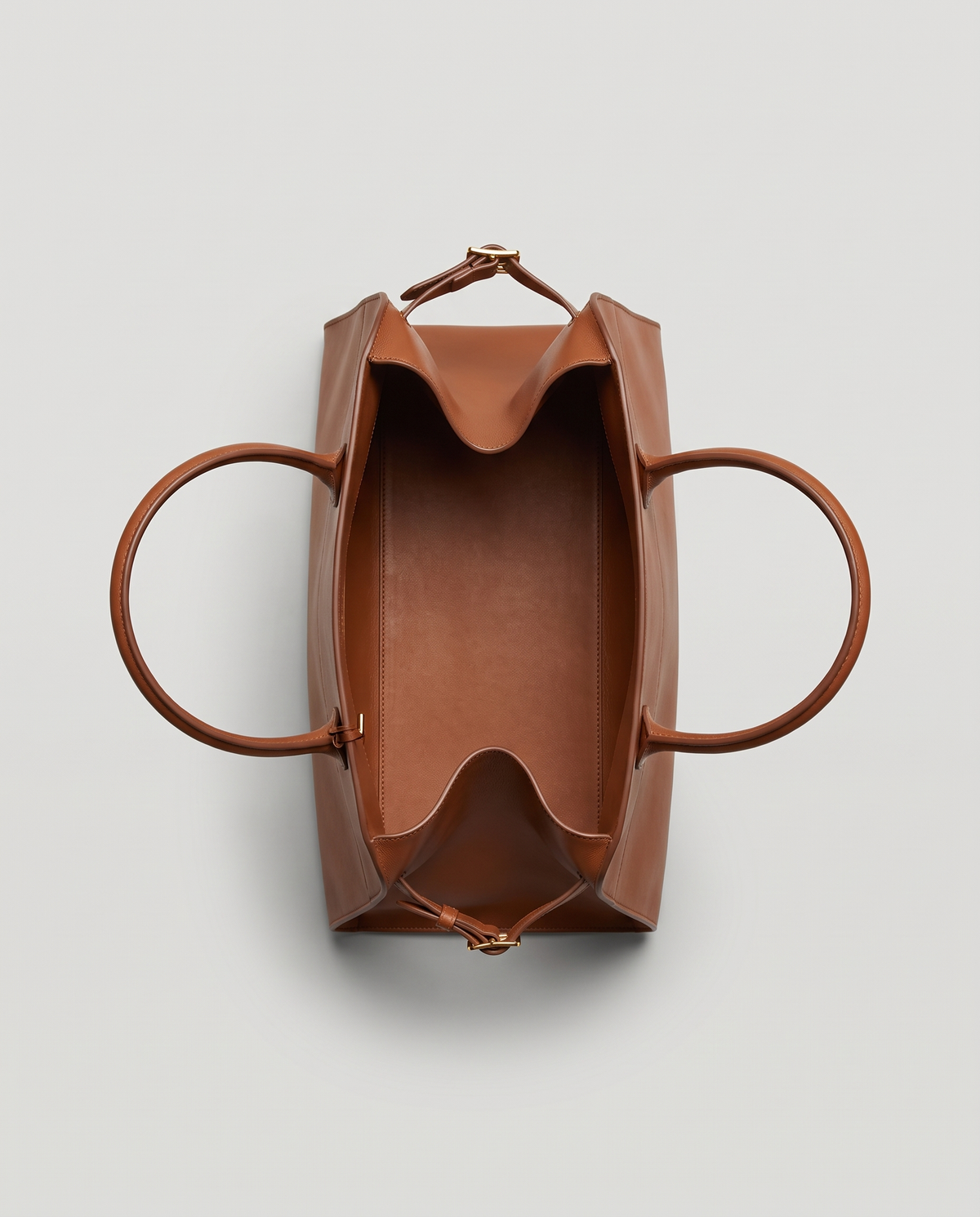 Milano Small top-handle bag in Brown – view from above into the open bag