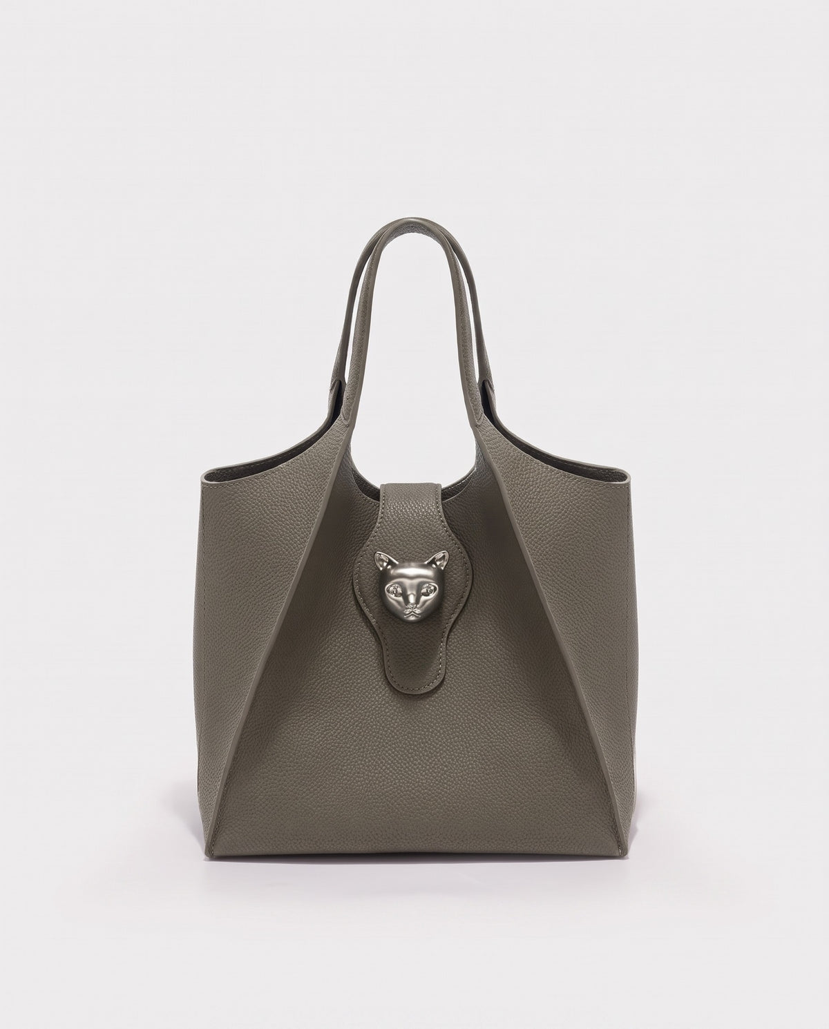 Onda leather tote in Khaki – front view