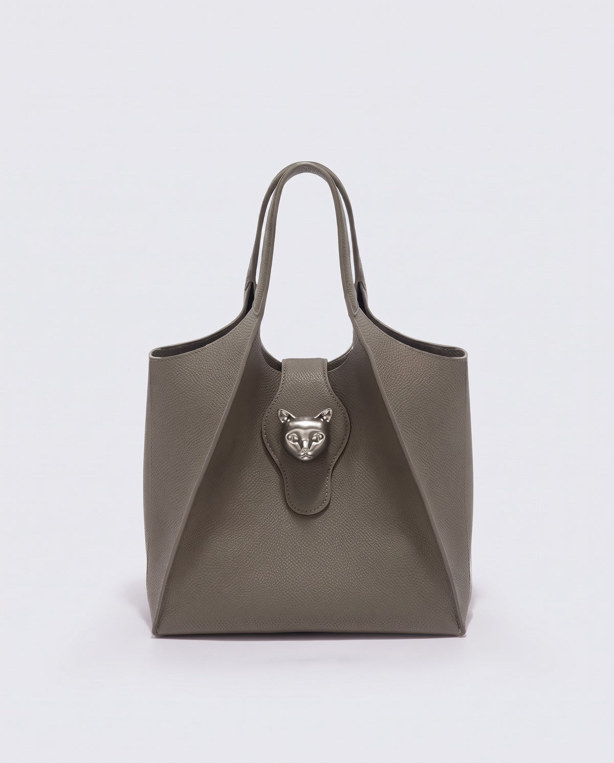 Onda leather tote with cat clasp in Khaki – front view
