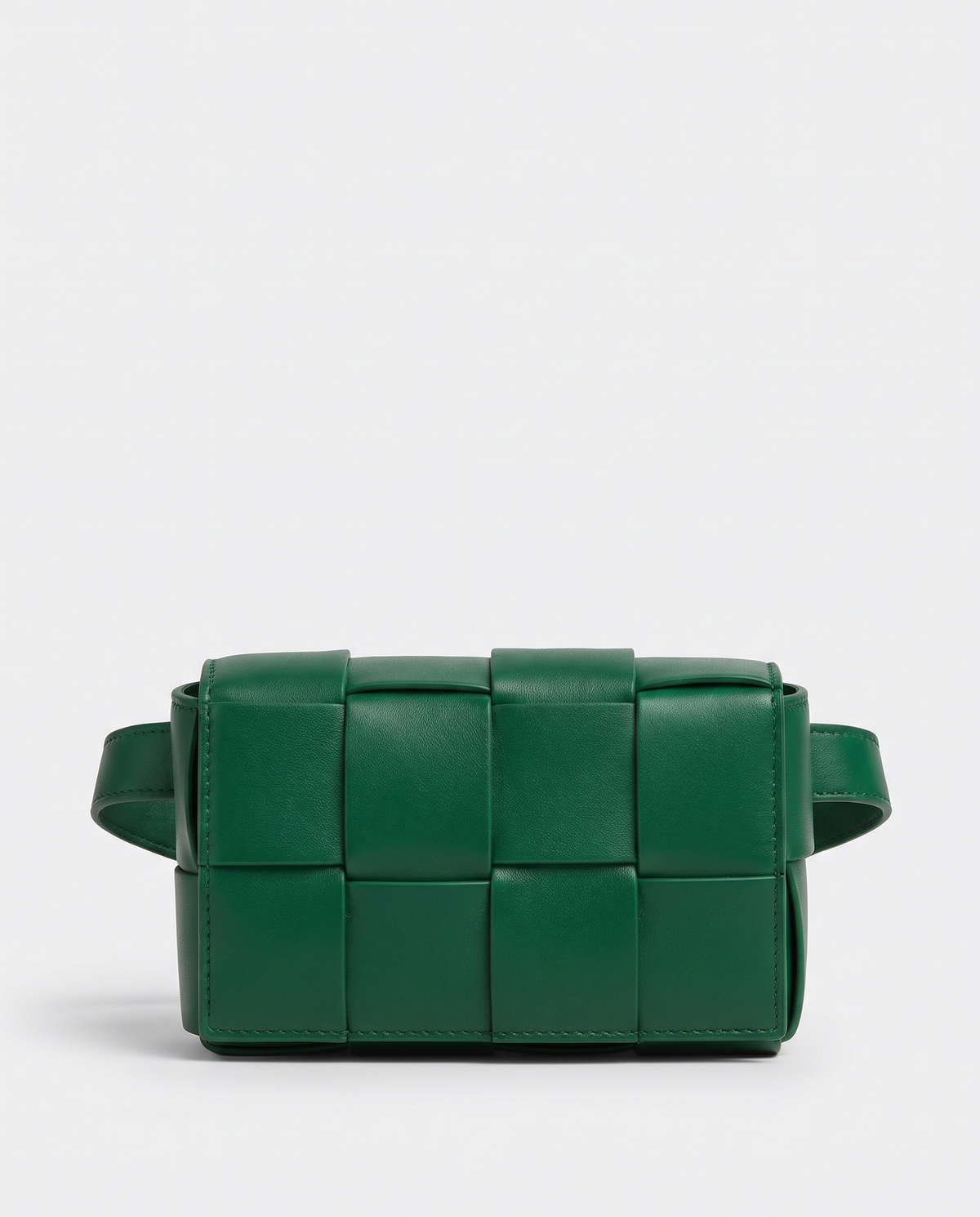 Cassette padded woven leather belt bag in Green – front view
