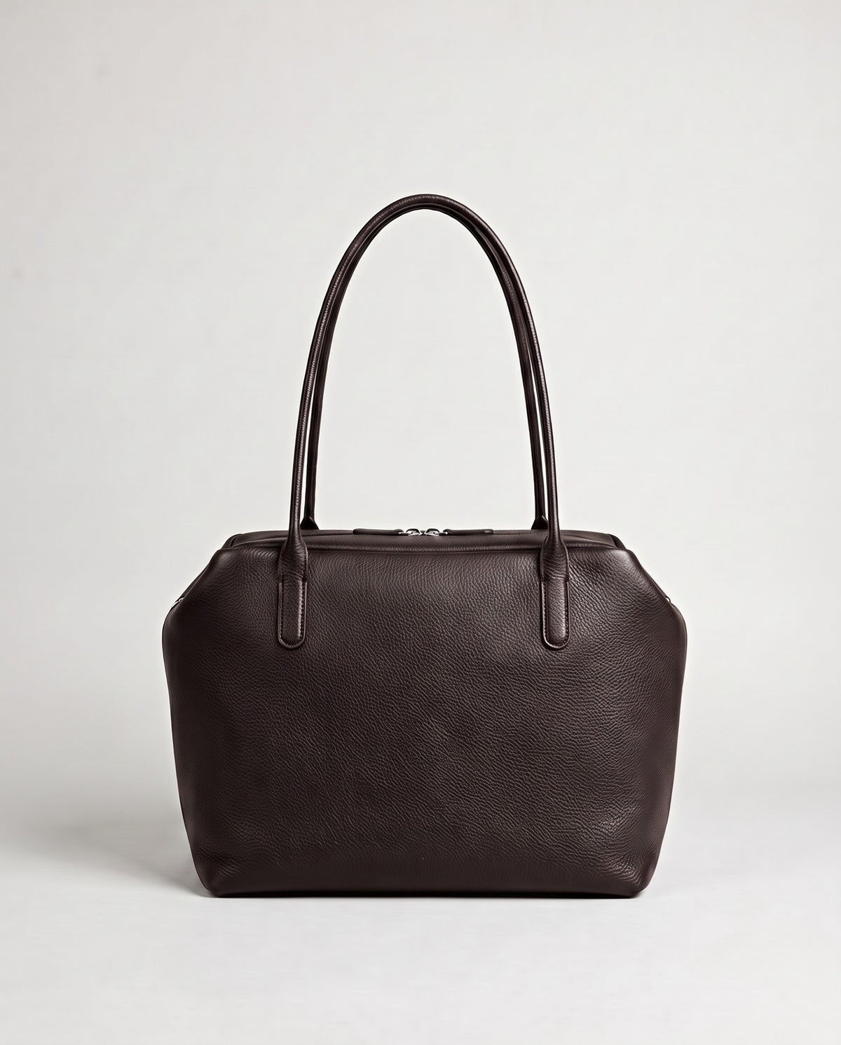 Pavia leather tote in Chocolate – back view