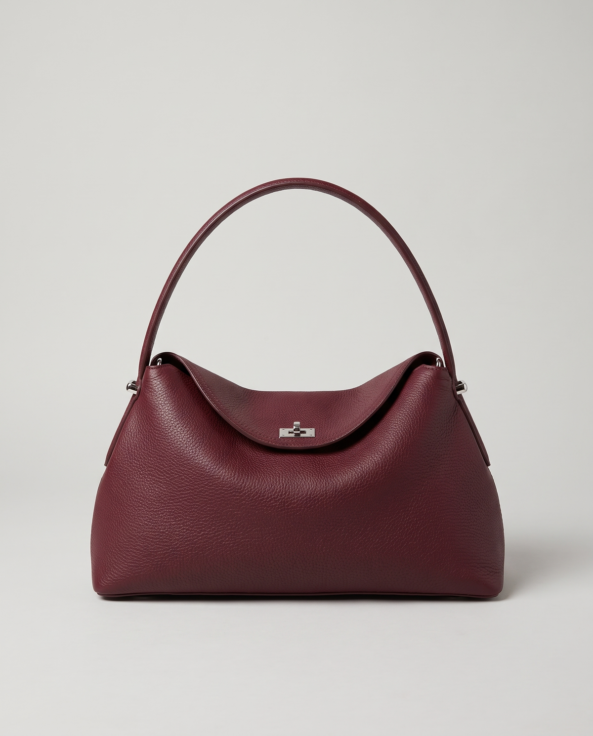 Porto pebbled leather top-handle bag in burgundy, front view