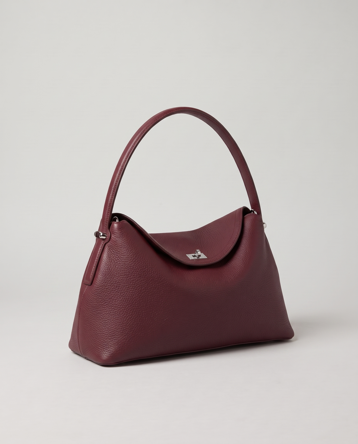 Porto pebbled leather top-handle bag in burgundy, three-quarter view