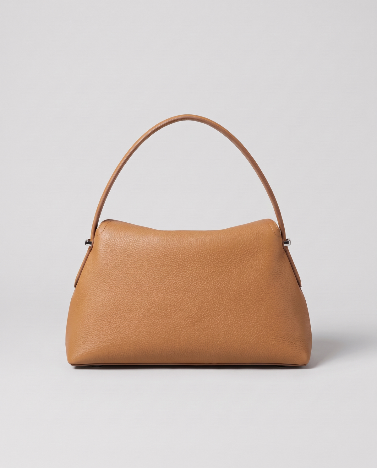 Porto pebbled leather top-handle bag in camel, back view