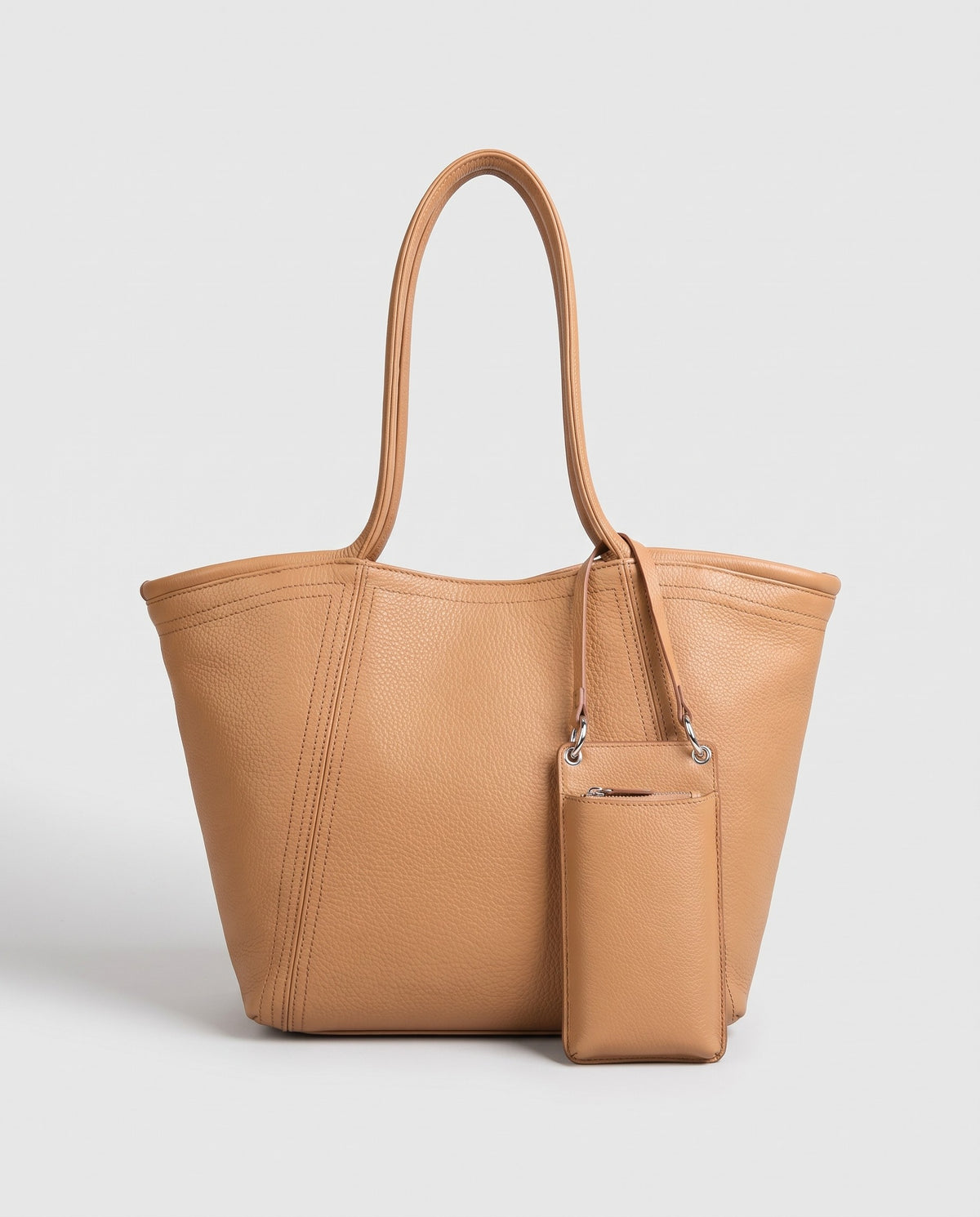 Prima leather tote in Tan – front view
