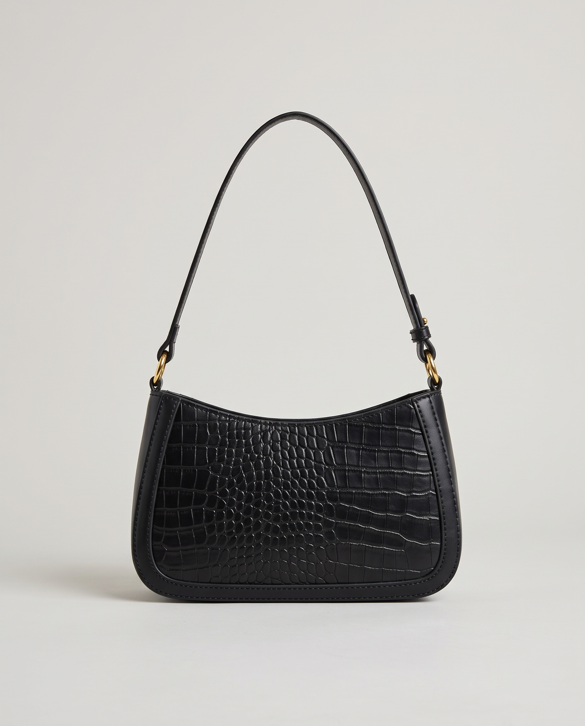 Sable croc-embossed shoulder bag in Black – back view