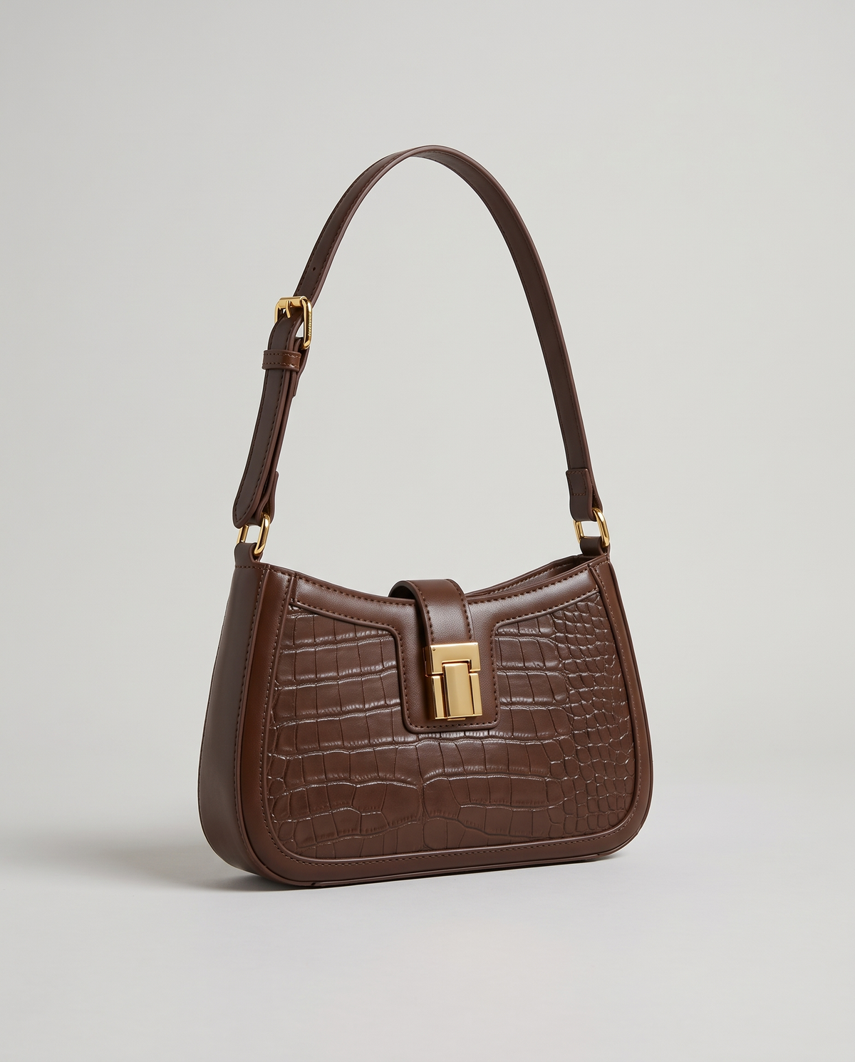 Sable croc-embossed shoulder bag in Brown – front view