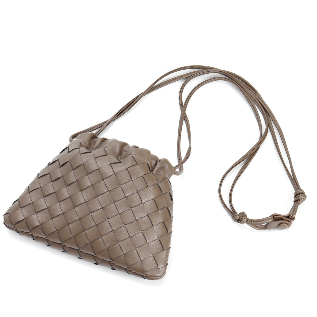 Slim Clutch (Andiamo) genuine leather woven crossbody bag in taupe - full view