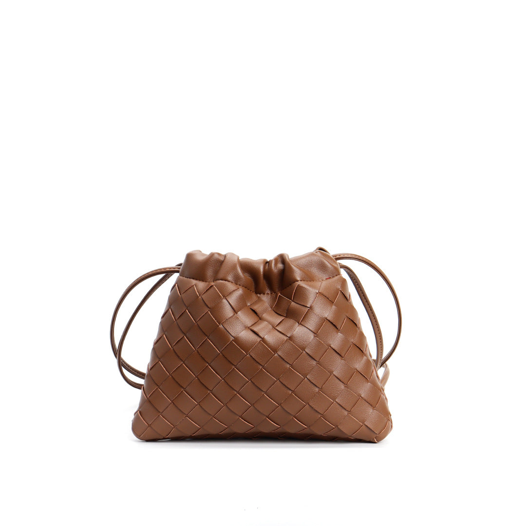 Slim Clutch (Andiamo) genuine leather woven bag in cognac tan - front view