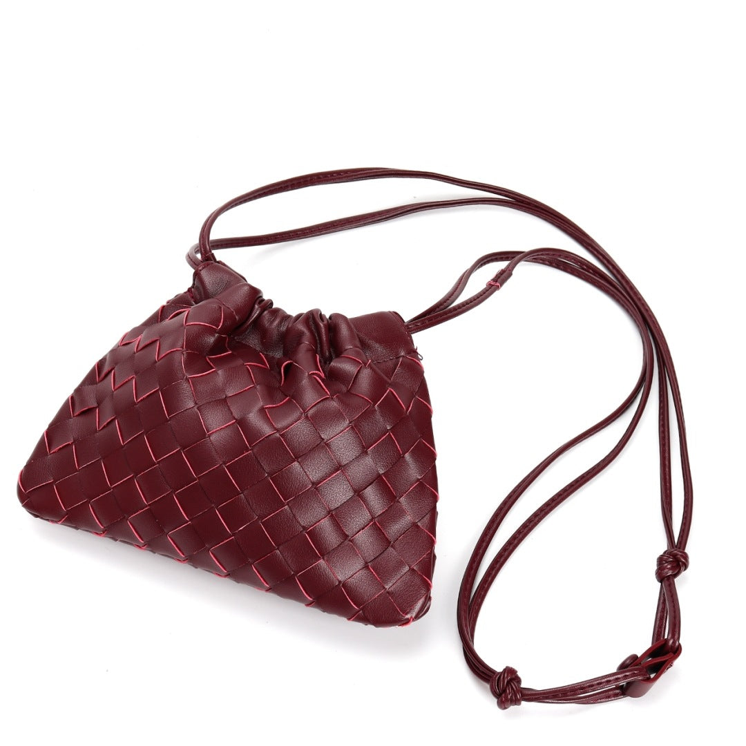Slim Clutch (Andiamo) genuine leather woven crossbody bag in burgundy - full view